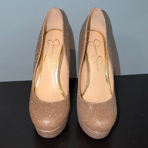 Jessica Simpson Sparkling Gold Heels